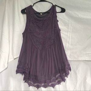 Layered Purple Tank Top with Crochet Details